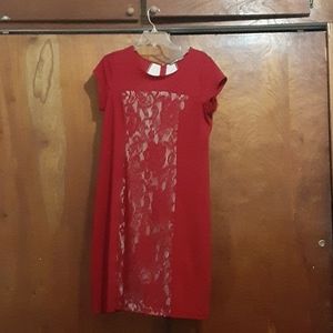 Midi dress red and cream.